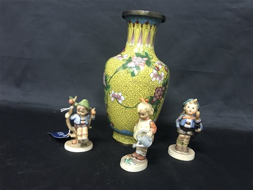 Lot 103 - A CHINESE CLOISONNÉ VASE AND THREE FIGURES