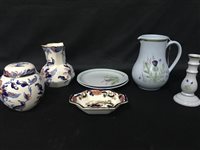 Lot 135 - A MASON'S GINGER JAR AND JUG WITH OTHER CERAMICS