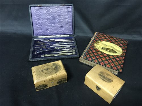 Lot 23 - A COLLECTION OF MAUCHLINE ITEMS AND A SET OF DRAWING INSTRUMENTS