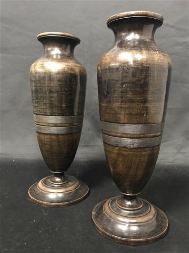 Lot 105 - PAIR OF LIGNUM VITAE VASES AND OTHER COLLECTABLES
