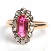 Lot 1646 - SYNTHETIC RUBY AND DIAMOND CLUSTER RING c.1890,...