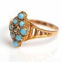 Lot 1647 - VICTORIAN TURQUOISE AND SEED PEARL RING of...