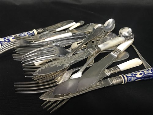 Lot 144 - FOUR SILVER FRUIT FORKS WITH SILVER PLATED CUTLERY