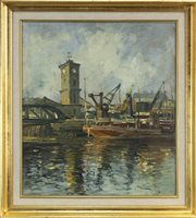Lot 656 - A HARBOUR SCENE, SIGNED INDISTINCTLY