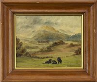 Lot 113 - LANDSCAPE WITH HORSES I, BY JEAN FEENEY