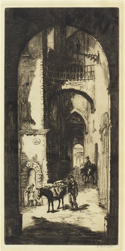 Lot 658 - THE STREET OF THE ARLES, AN ORIGINAL ETCHING BY SIDNEY TUSHINGHAM
