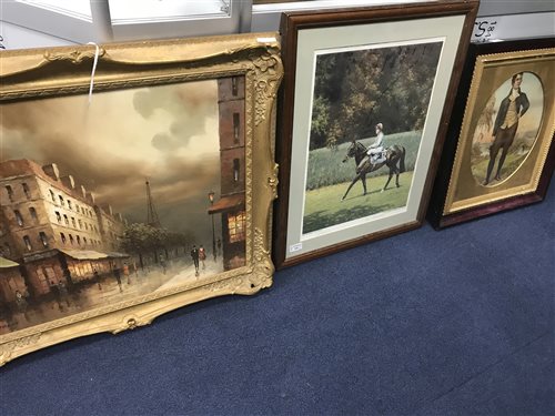 Lot 194 - A MODERN OIL BY COSTELLO WITH A LITHOGRAPH AND A PRINT