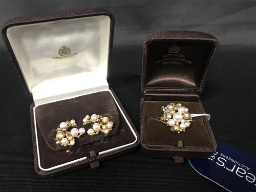 Lot 47 - A PEARL CLUSTER RING AND PAIR OF EARRINGS