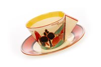 Lot 1227 - A CLARICE CLIFF FOR NEWPORT FANTASQUE BIZARRE COFFEE CUP AND SAUCER