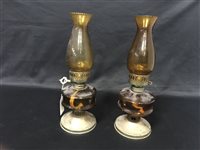 Lot 154 - A PAIR OF GLASS OIL LAMPS WITH OTHER GLASS