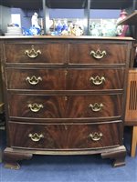 Lot 213 - A MAHOGANY REPRODUCTION BOW FRONT CHEST OF DRAWERS