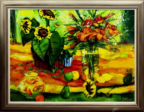 Lot 22 - STILL LIFE WITH FRUIT AND FLOWERS, BY MARY GALLAGHER