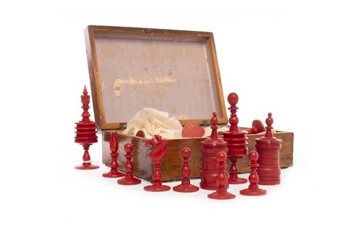 Lot 940 - A 19TH CENTURY CARVED BONE CHESS SET