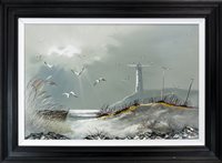 Lot 118 - STORM BREWING, LIGHTHOUSE AT THE MULL OF GALLOWAY, BY JOHN DAMARI