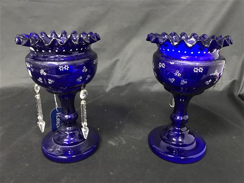 Lot 1 - A PAIR OF VICTORIAN CANDLE GLASS LUSTRES