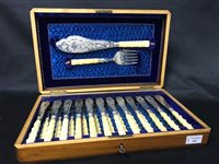 Lot 248 - A SET OF SILVER PLATED FISH KNIFES AND FORKS AND SERVERS