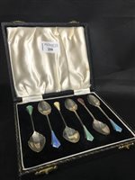 Lot 250 - A SET OF SIX ART DECO STYLE SILVER AND ENAMEL COFFEE SPOONS