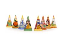 Lot 1283 - A LOT OF CONICAL SUGAR CASTERS OF CLARICE CLIFF DESIGN