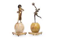 Lot 945 - TWO ART DECO GILDED SPELTER LAMPS