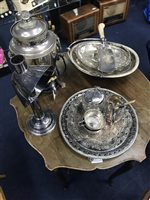 Lot 307 - AN EARLY 20TH CENTURY PLATED ELECTRIC COFFEE URN WITH SILVER PLATED ITEMS