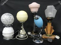 Lot 335 - FIVE ART DECO STYLE TABLE LAMPS
