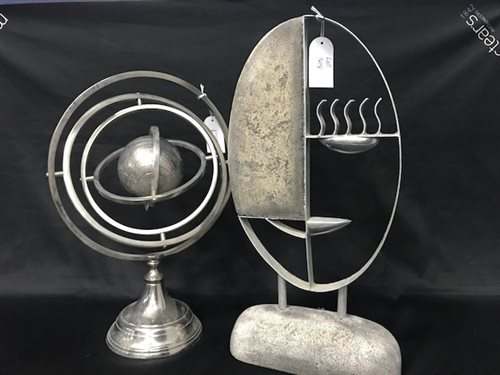 Lot 398 - A CONTEMPORARY SCULPTURE AND A GLOBE ON A STAND