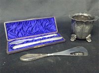 Lot 453 - A SILVER HANDLED SHOE HORN AND A COLLECTION OF SILVER PLATE