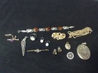 Lot 471 - A VICTORIAN SILVER LOCKET AND OTHER COSTUME JEWELLERY
