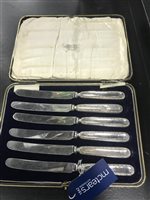 Lot 175 - A CASED SET OF SIX SILVER MOUNTED PASTRY KNIVES
