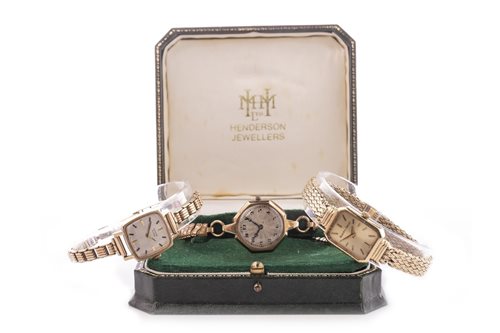Lot 757 - A LADY'S BEUCHE GIROD NINE CARAT GOLD WATCH ALONG WITH TWO OTHERS