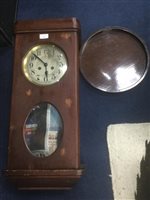 Lot 68 - A WALL CLOCK AND A WOODEN TRAY
