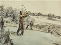 Lot 677 - AN ORIGINAL COLOUR ETCHING OF GOLFING INTEREST, BY HENRY WILKINSON