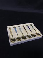 Lot 9 - A SET OF SILVER AND ENAMEL COFFEE SPOONS AND OTHER CUTLERY