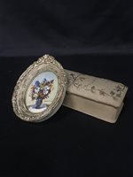 Lot 76 - AN EMBROIDERED GLOVE BOX