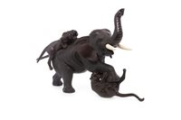 Lot 1037 - A JAPANESE BRONZE GROUP OF AN ELEPHANT AND TIGERS