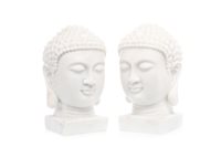 Lot 981 - A PAIR OF ALABASTER BUDDHA HEADS