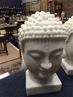 Lot 981 - A PAIR OF ALABASTER BUDDHA HEADS