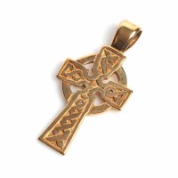 Lot 1734 - NINE CARAT GOLD CROSS PENDANT of celtic form,...