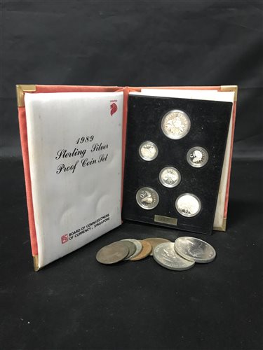 Lot 98 - 1989 SINGAPORE STERLING SILVER PROOF COIN SET AND OTHER COINS