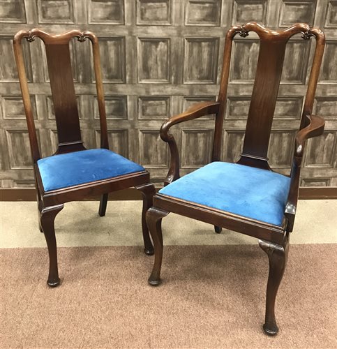 Lot 974 - A SET OF TEN MAHOGANY DINING CHAIRS OF QUEEN ANNE DESIGN