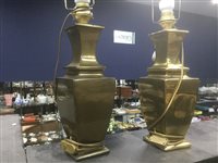 Lot 150 - A PAIR OF BRASS VASE TABLE LAMPS