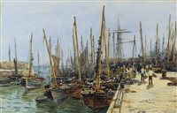 Lot 680 - BUSY QUAYSIDE, BY WILLIAM CARLAW