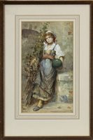 Lot 118 - A WATERCOLOUR FULL LENGTH STUDY OF A YOUNG GIRL