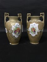 Lot 168 - PAIR OF NORITAKI GILT AND FLORAL VASES AND TWO DISHES