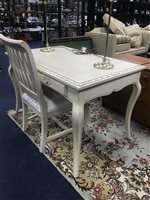 Lot 192 - A MODERN WHITE PAINTED WRITING TABLE WITH CHAIR