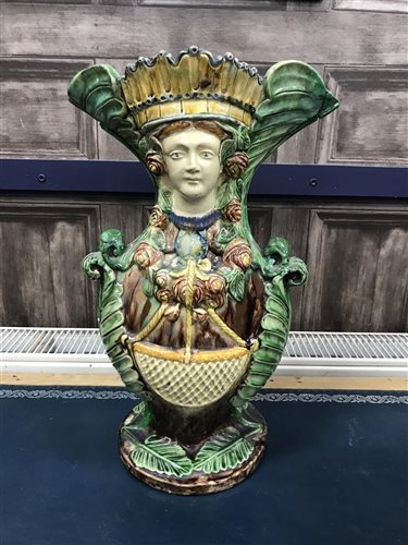 Lot 214 - A VICTORIAN MAJOLICA VASE