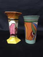 Lot 217 - A CLARICE CLIFF STYLE VASE AND SEVEN OTHER VASES