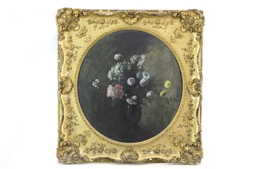 Lot 402 - STILL LIFE OF FLOWERS IN A GILT OVAL FRAME
