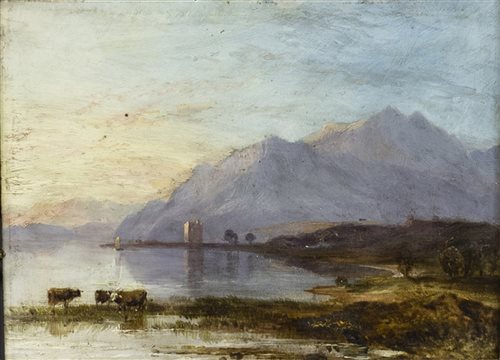 Lot 405 - CARRICK CASTLE, AN OIL ON BOARD IN THE MANNER OF HORATIO MCCULLOCH