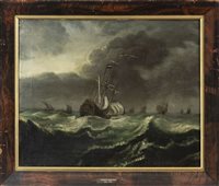 Lot 407 - FRIGATE IN A STORM, MANNER OF LUDOLPH BAKHUIZEN